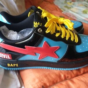 Bape Marvel Blue Black Red Low-Top Sneakers